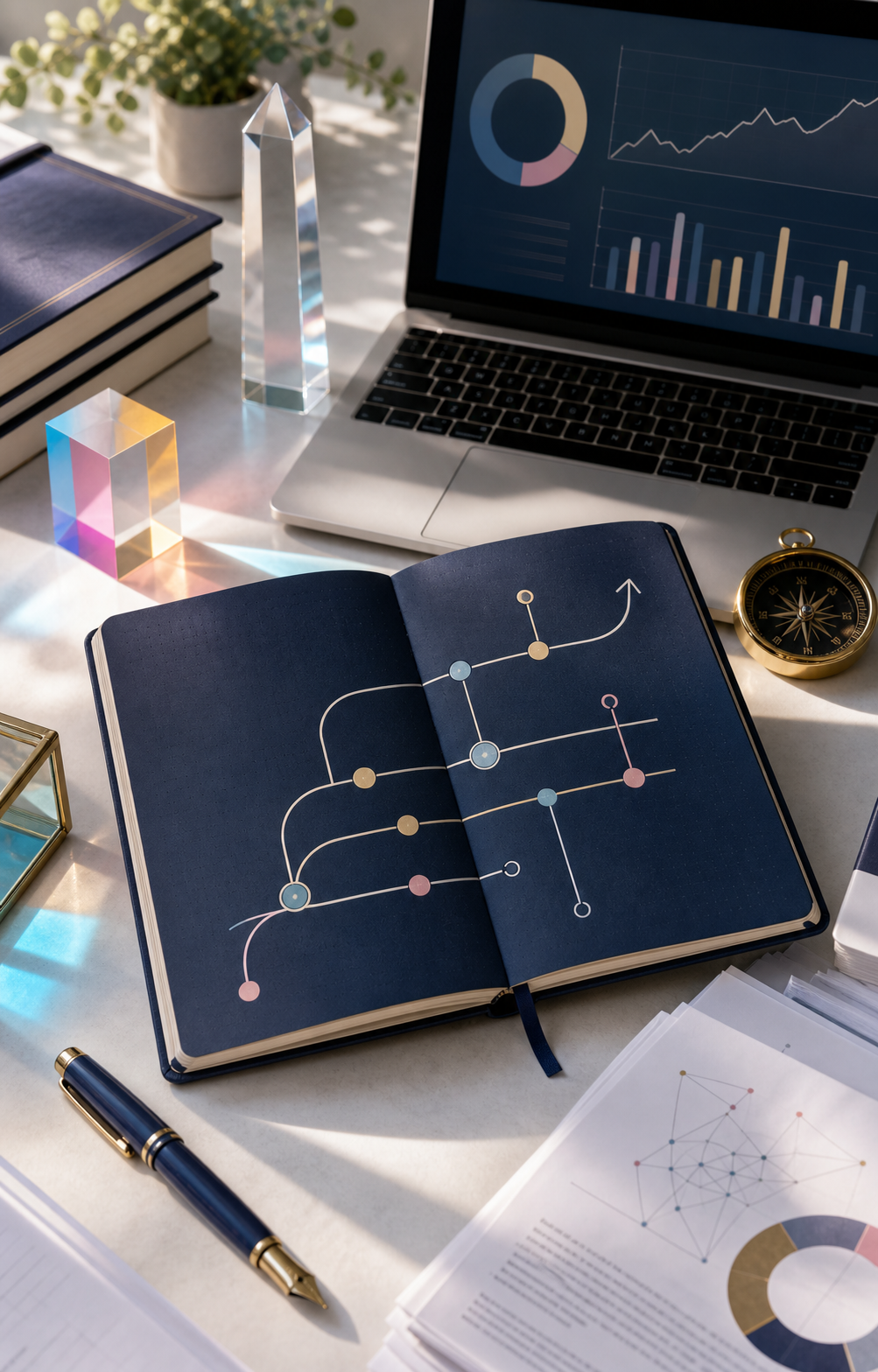 An academic strategy workspace with research planning tools